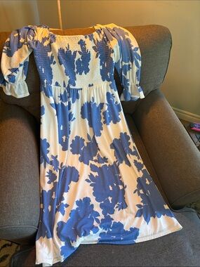 Sugarlips White Dress with Blue Floral Print